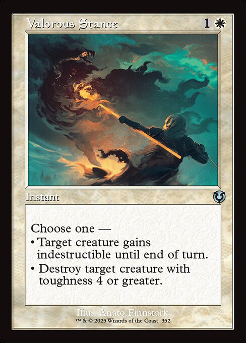 Choose one —
• Target creature gains indestructible until end of turn. (Damage and effects that say destroy don't destroy it.)
• Destroy target creature with toughness 4 or greater.