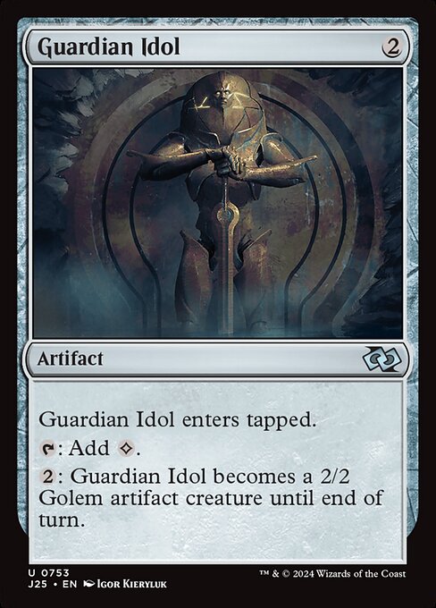 Guardian Idol enters tapped.
{T}: Add {C}.
{2}: Guardian Idol becomes a 2/2 Golem artifact creature until end of turn.