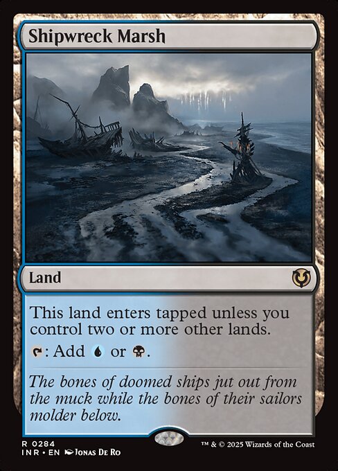 This land enters tapped unless you control two or more other lands.
{T}: Add {U} or {B}.