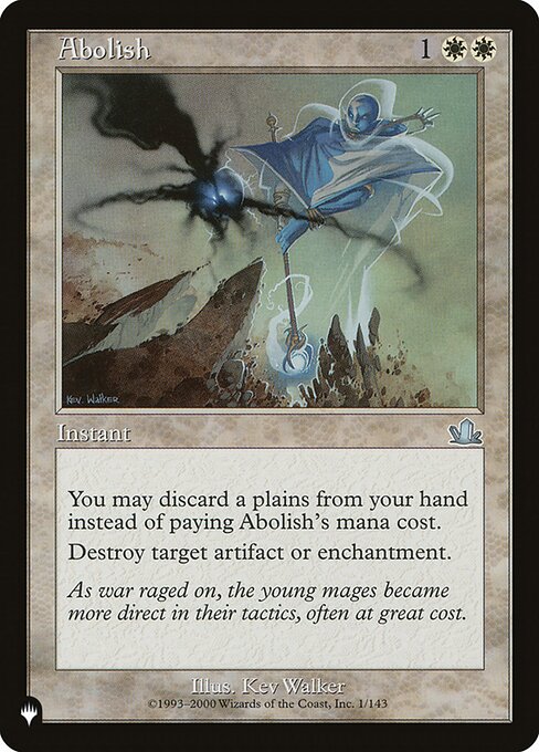 You may discard a Plains card rather than pay this spell's mana cost.
Destroy target artifact or enchantment.