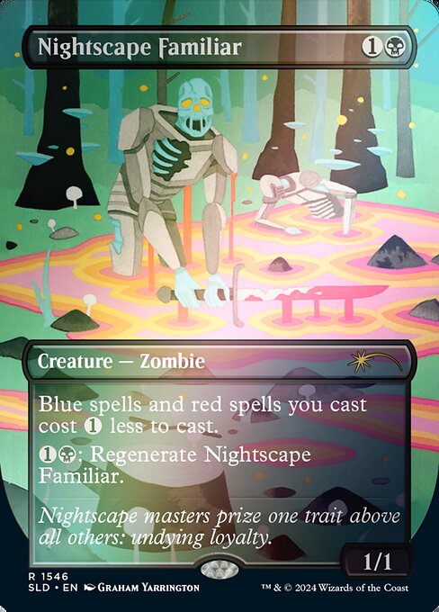 Blue spells and red spells you cast cost {1} less to cast.
{1}{B}: Regenerate Nightscape Familiar.