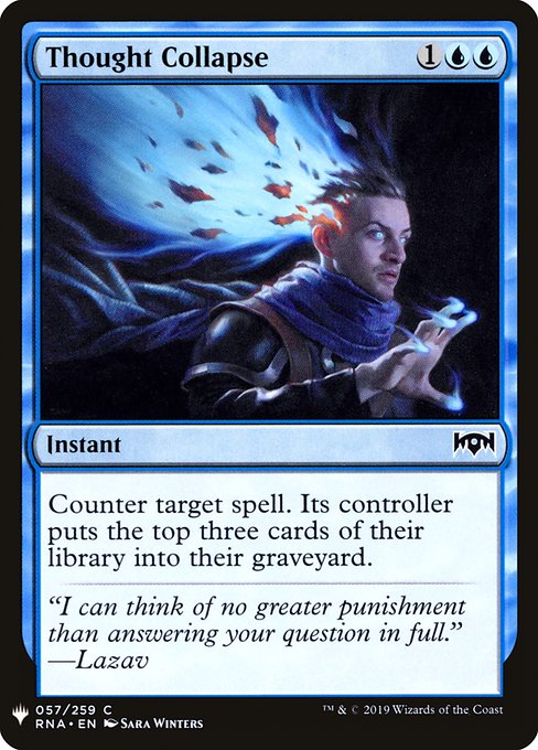 Counter target spell. Its controller mills three cards.
