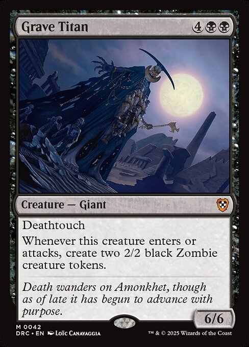 Deathtouch
Whenever this creature enters or attacks, create two 2/2 black Zombie creature tokens.