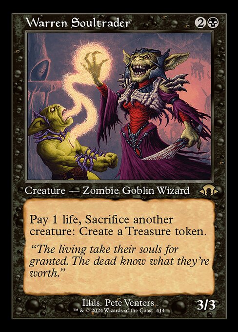 Pay 1 life, Sacrifice another creature: Create a Treasure token. (It's an artifact with "{T}, Sacrifice this artifact: Add one mana of any color.")