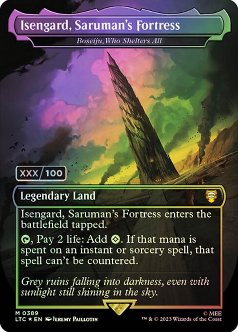 Boseiju, Who Shelters All enters tapped.
{T}, Pay 2 life: Add {C}. If that mana is spent on an instant or sorcery spell, that spell can't be countered.