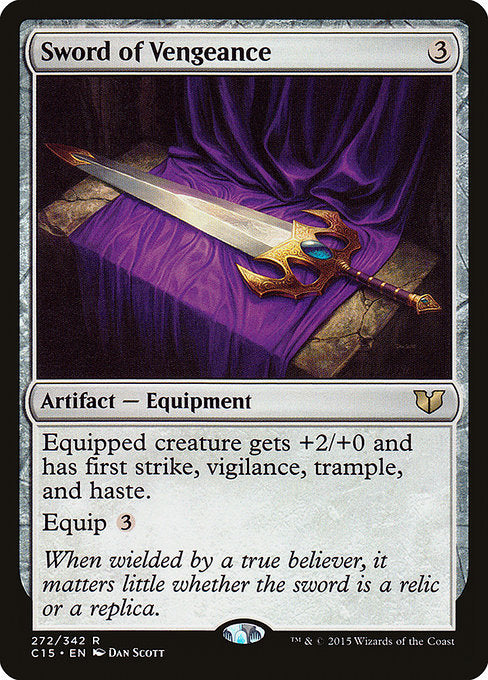 Equipped creature gets +2/+0 and has first strike, vigilance, trample, and haste.
Equip {3}