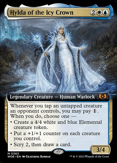 Whenever you tap an untapped creature an opponent controls, you may pay {1}. When you do, choose one —
• Create a 4/4 white and blue Elemental creature token.
• Put a +1/+1 counter on each creature you control.
• Scry 2, then draw a card.