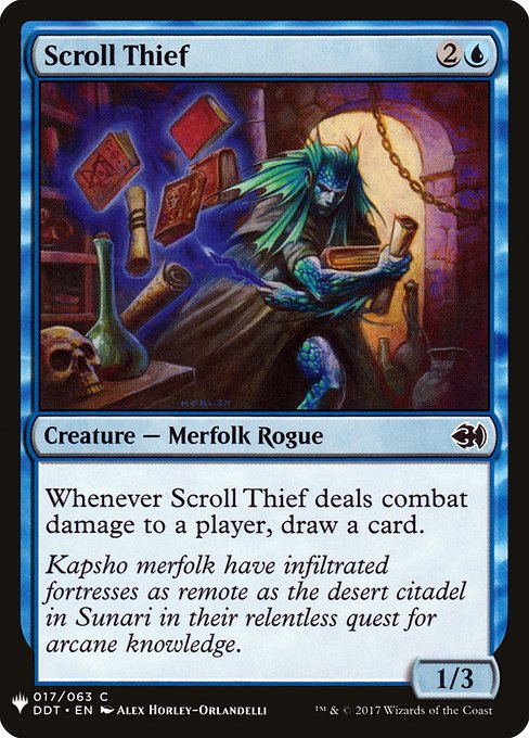 Whenever Scroll Thief deals combat damage to a player, draw a card.