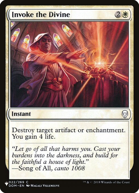 Destroy target artifact or enchantment. You gain 4 life.