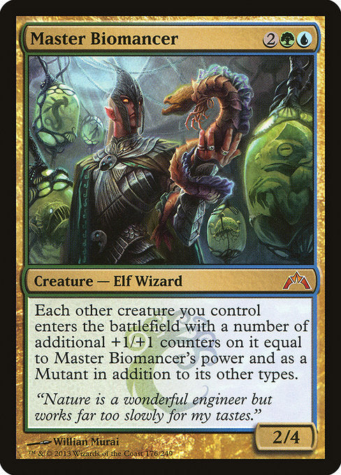 Each other creature you control enters the battlefield with a number of additional +1/+1 counters on it equal to Master Biomancer's power and as a Mutant in addition to its other types.