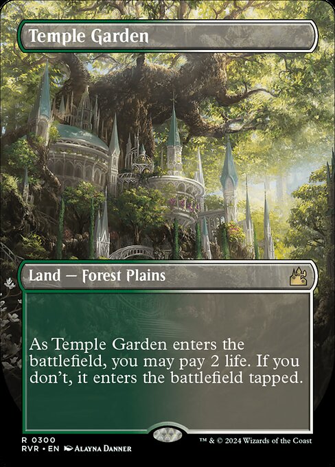 ({T}: Add {G} or {W}.)
As Temple Garden enters, you may pay 2 life. If you don't, it enters tapped.