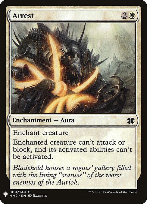 Enchant creature
Enchanted creature can't attack or block, and its activated abilities can't be activated.