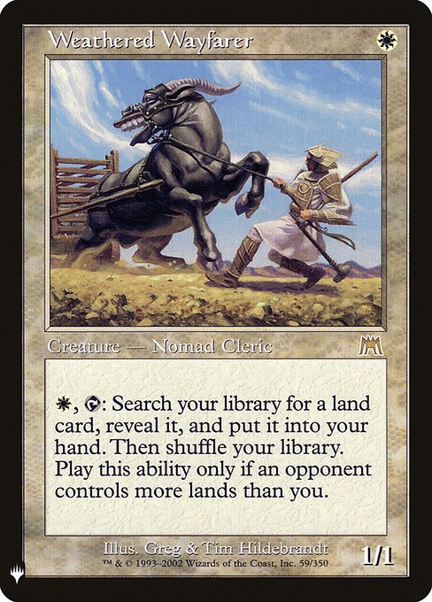{W}, {T}: Search your library for a land card, reveal it, put it into your hand, then shuffle. Activate only if an opponent controls more lands than you.