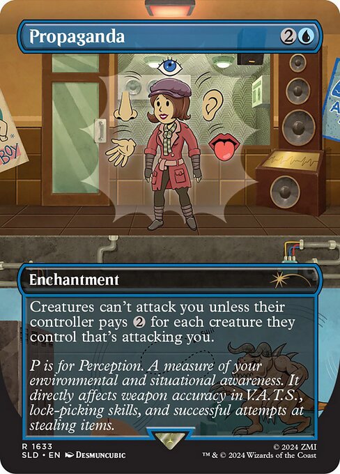 Creatures can't attack you unless their controller pays {2} for each creature they control that's attacking you.