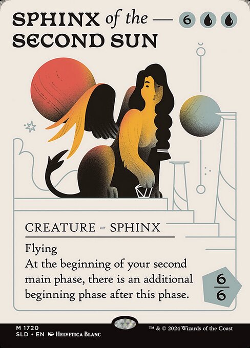 Flying
At the beginning of each of your postcombat main phases, there is an additional beginning phase after this phase. (The beginning phase includes the untap, upkeep, and draw steps.)