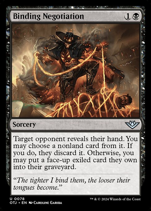 Target opponent reveals their hand. You may choose a nonland card from it. If you do, they discard it. Otherwise, you may put a face-up exiled card they own into their graveyard.