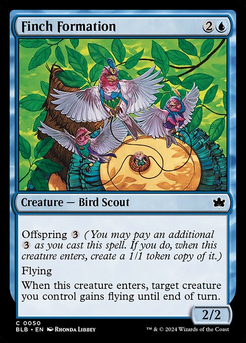 Offspring {3} (You may pay an additional {3} as you cast this spell. If you do, when this creature enters, create a 1/1 token copy of it.)
Flying
When this creature enters, target creature you control gains flying until end of turn.