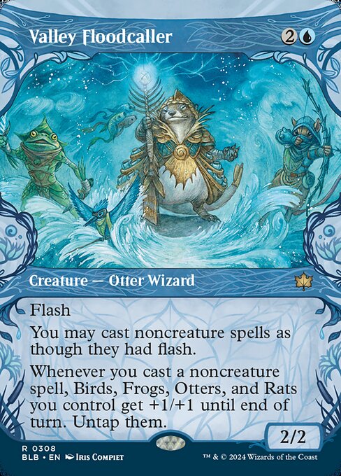 Flash
You may cast noncreature spells as though they had flash.
Whenever you cast a noncreature spell, Birds, Frogs, Otters, and Rats you control get +1/+1 until end of turn. Untap them.