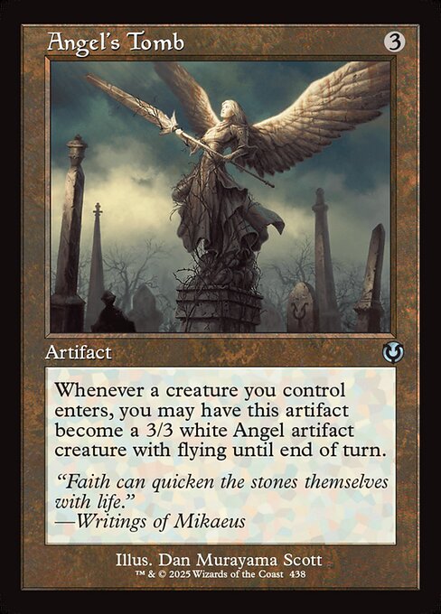 Whenever a creature you control enters, you may have Angel's Tomb become a 3/3 white Angel artifact creature with flying until end of turn.