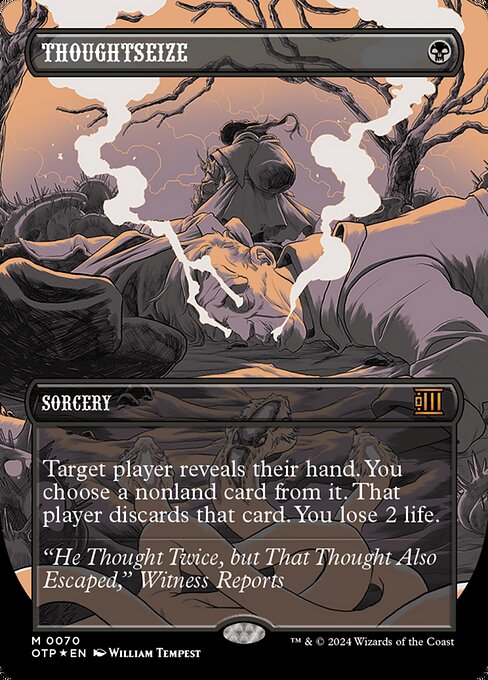 Target player reveals their hand. You choose a nonland card from it. That player discards that card. You lose 2 life.