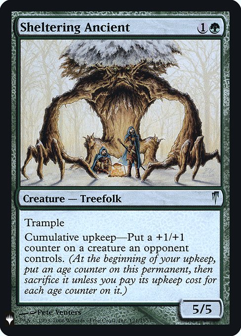 Trample
Cumulative upkeep—Put a +1/+1 counter on a creature an opponent controls. (At the beginning of your upkeep, put an age counter on this permanent, then sacrifice it unless you pay its upkeep cost for each age counter on it.)