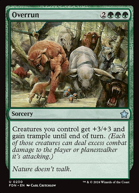 Creatures you control get +3/+3 and gain trample until end of turn. (Each of those creatures can deal excess combat damage to the player or planeswalker it's attacking.)