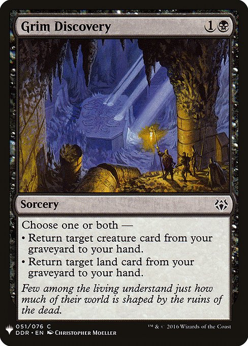 Choose one or both —
• Return target creature card from your graveyard to your hand.
• Return target land card from your graveyard to your hand.