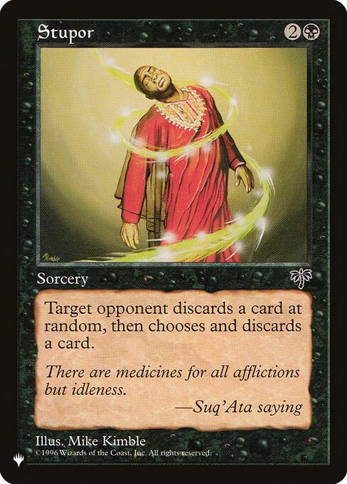 Target opponent discards a card at random, then discards a card.