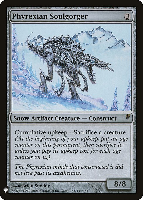 Cumulative upkeep—Sacrifice a creature. (At the beginning of your upkeep, put an age counter on this permanent, then sacrifice it unless you pay its upkeep cost for each age counter on it.)