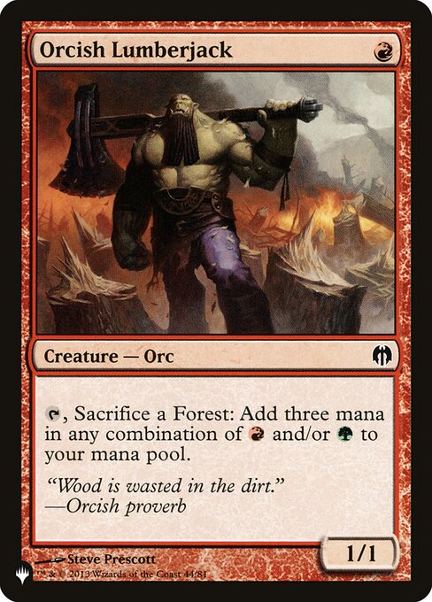 {T}, Sacrifice a Forest: Add three mana in any combination of {R} and/or {G}.