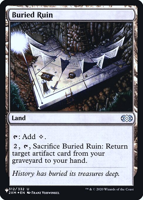 {T}: Add {C}.
{2}, {T}, Sacrifice Buried Ruin: Return target artifact card from your graveyard to your hand.