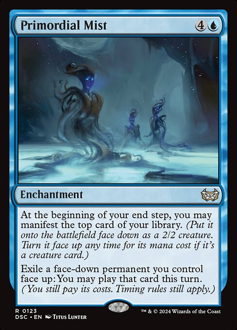 At the beginning of your end step, you may manifest the top card of your library. (Put it onto the battlefield face down as a 2/2 creature. Turn it face up any time for its mana cost if it's a creature card.)
Exile a face-down permanent you control face up: You may play that card this turn. (You still pay its costs. Timing rules still apply.)