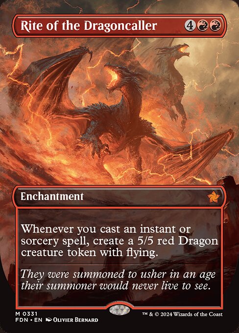 Whenever you cast an instant or sorcery spell, create a 5/5 red Dragon creature token with flying.
