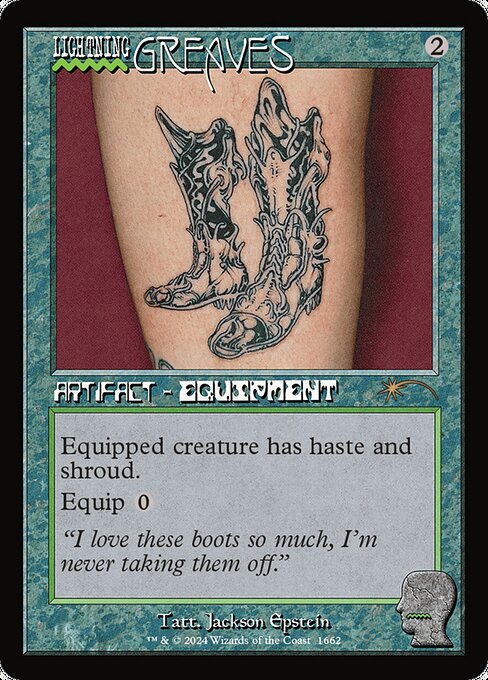 Equipped creature has haste and shroud. (It can't be the target of spells or abilities.)
Equip {0}