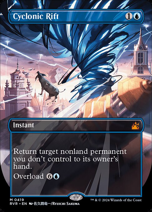 Return target nonland permanent you don't control to its owner's hand.
Overload {6}{U} (You may cast this spell for its overload cost. If you do, change "target" in its text to "each.")