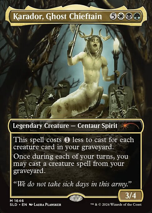 This spell costs {1} less to cast for each creature card in your graveyard.
Once during each of your turns, you may cast a creature spell from your graveyard.