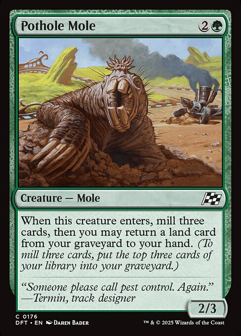 When this creature enters, mill three cards, then you may return a land card from your graveyard to your hand. (To mill three cards, put the top three cards of your library into your graveyard.)