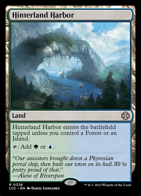 This land enters tapped unless you control a Forest or an Island.
{T}: Add {G} or {U}.