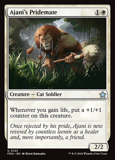 Whenever you gain life, put a +1/+1 counter on Ajani's Pridemate.