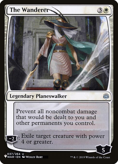 Prevent all noncombat damage that would be dealt to you and other permanents you control.
−2: Exile target creature with power 4 or greater.