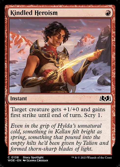 Target creature gets +1/+0 and gains first strike until end of turn. Scry 1.