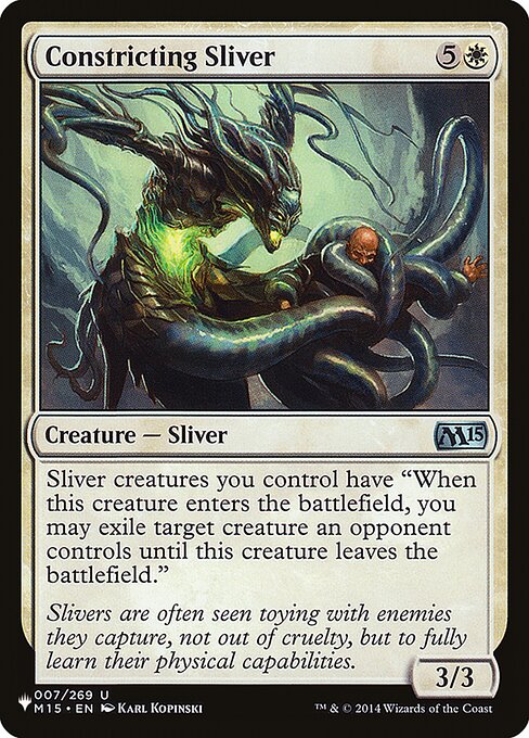 Sliver creatures you control have "When this creature enters, you may exile target creature an opponent controls until this creature leaves the battlefield."