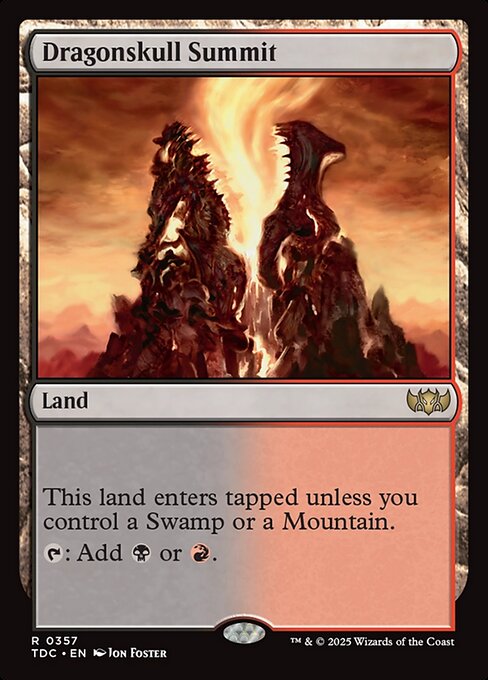 This land enters tapped unless you control a Swamp or a Mountain.
{T}: Add {B} or {R}.