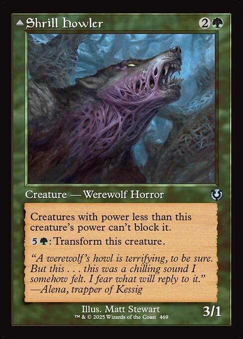 Creatures with power less than this creature's power can't block it.
{5}{G}: Transform this creature.   Creatures with power less than this creature's power can't block it.
Whenever this creature deals combat damage to a player, create a 3/2 colorless Eldrazi Horror creature token.