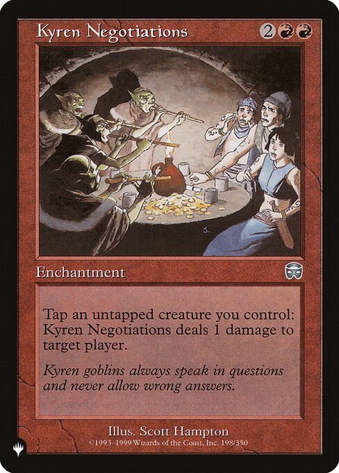 Tap an untapped creature you control: Kyren Negotiations deals 1 damage to target player or planeswalker.