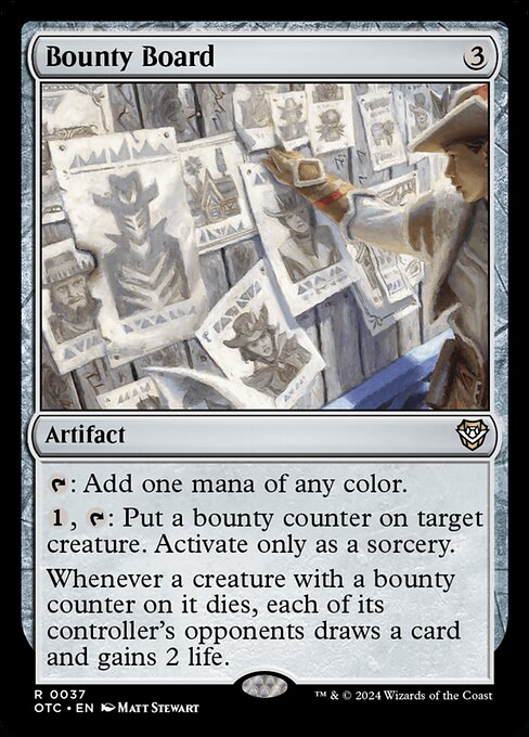 {T}: Add one mana of any color.
{1}, {T}: Put a bounty counter on target creature. Activate only as a sorcery.
Whenever a creature with a bounty counter on it dies, each of its controller's opponents draws a card and gains 2 life.