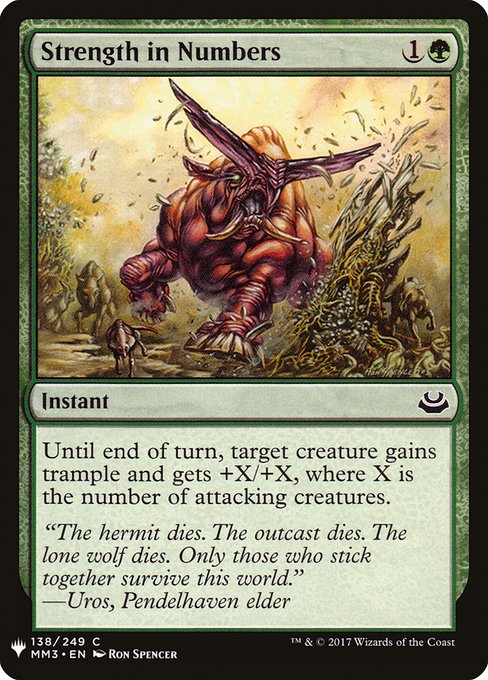 Until end of turn, target creature gains trample and gets +X/+X, where X is the number of attacking creatures.