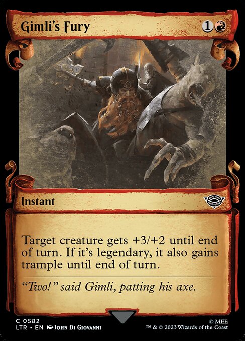 Target creature gets +3/+2 until end of turn. If it's legendary, it also gains trample until end of turn.