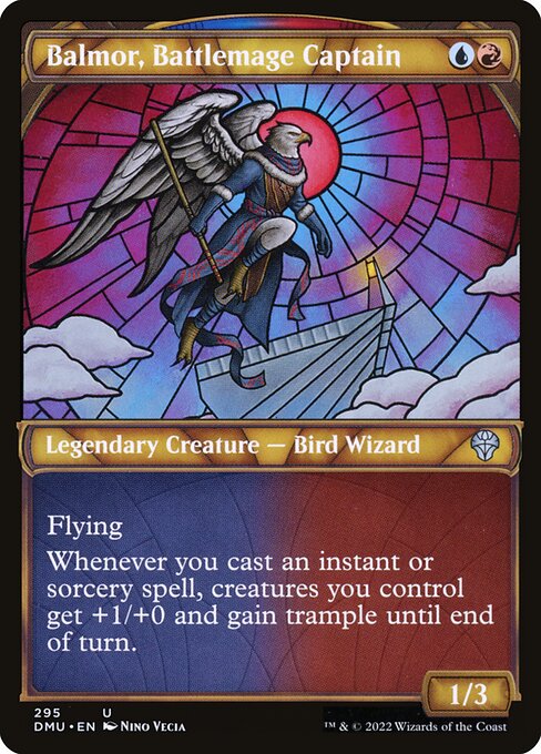 Flying
Whenever you cast an instant or sorcery spell, creatures you control get +1/+0 and gain trample until end of turn.