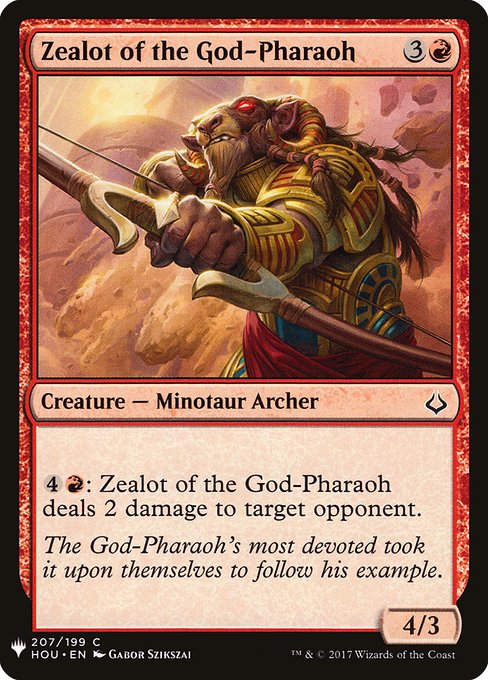 {4}{R}: Zealot of the God-Pharaoh deals 2 damage to target opponent or planeswalker.